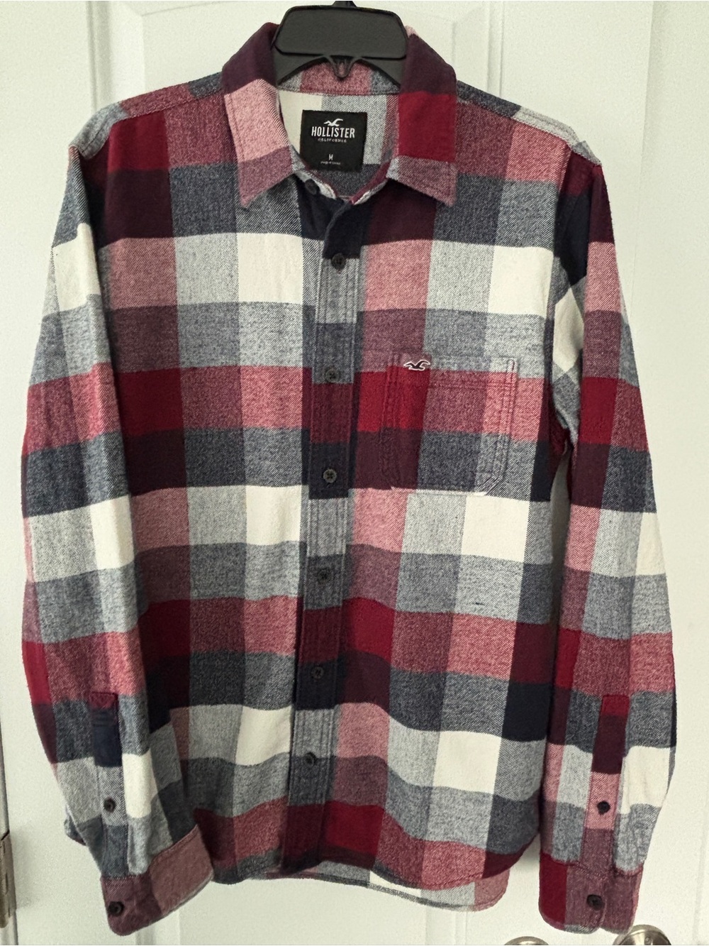 Hollister Men's Red, White & Gray Plaid Button-Down Shirt